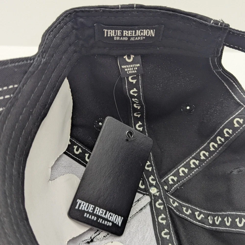 True Religion Jet Black True‎ Buddha Embroidered Hat TR4239 Adjustable Cap NWT